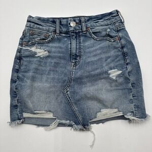 American Eagle Skirt Womens Size 2 Denim Curvy Hi-Rise Mini Pockets Light Wash